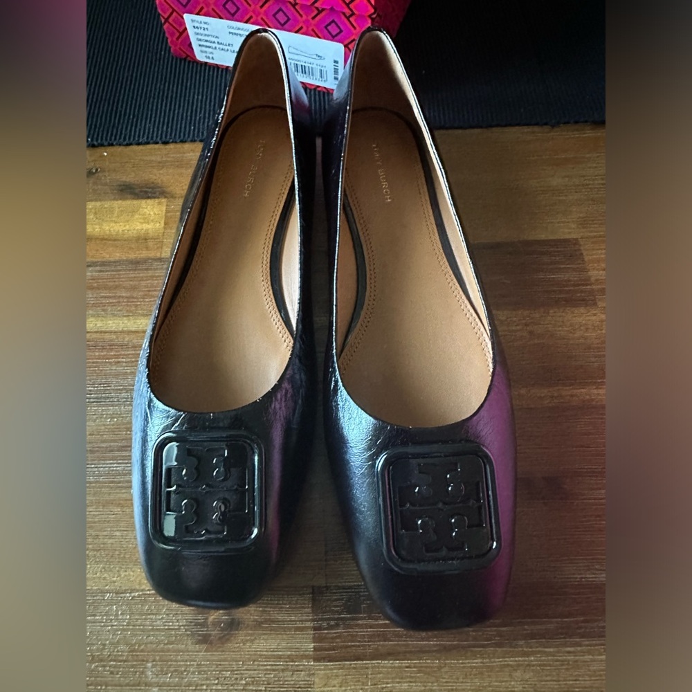 Tory Burch black leather Georgia ballet flat